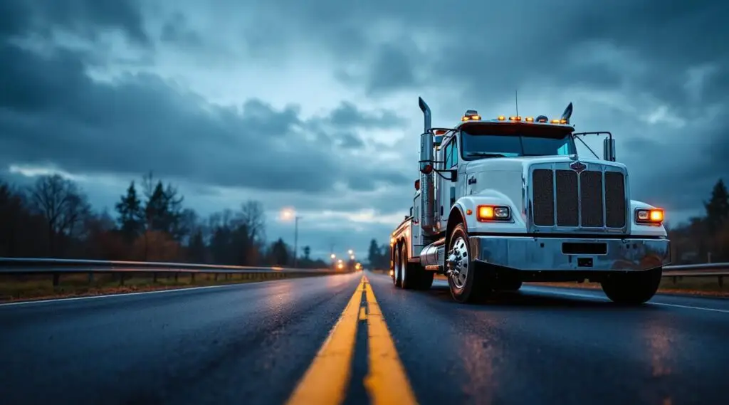 An Iron Wheel Towing flatbed tow truck parked on a Milwaukee street with a professional driver standing next to the vehicle, representing reliable local towing services.