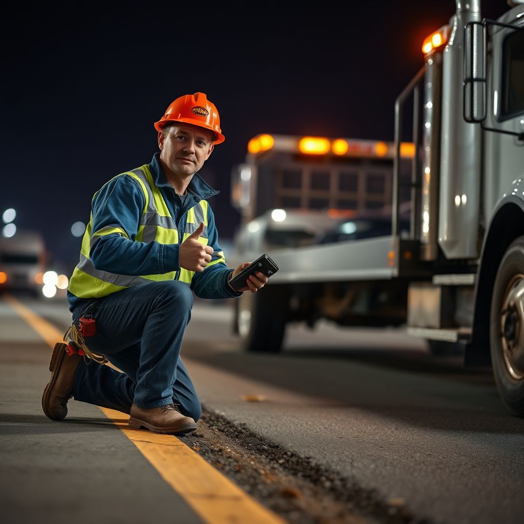 A professional tow truck operator preparing a flatbed carrier for a vehicle recovery in Pewaukee, Wisconsin.