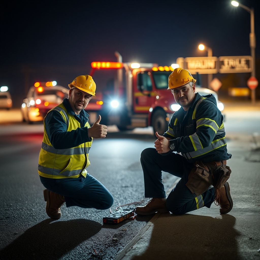 An Iron Wheel Towing operator securing a vehicle onto a flatbed tow truck in South Milwaukee, Wisconsin.