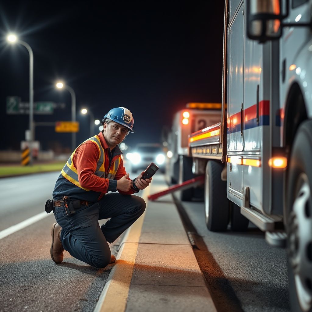 A secure flatbed tow truck ready to respond to a roadside emergency in Port Washington, Wisconsin.